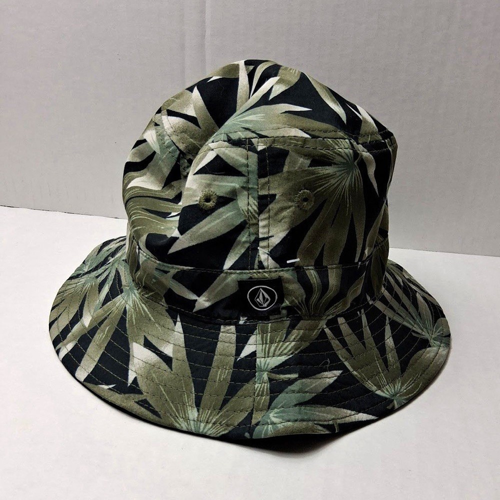 Volcom Green Black Camo Bucket Hat, One size, Outdoor Leaf marijuana Print Style